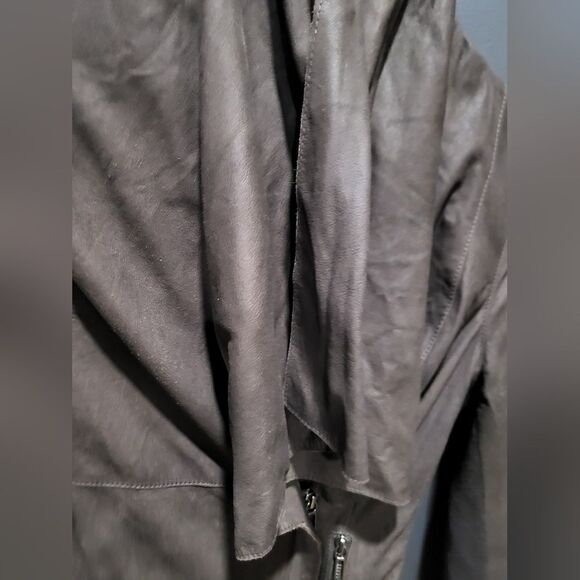 Vince Brown Leather Wool Cotton Blend Drape Neck Moto Jacket Sz S - Picture 7 of 12